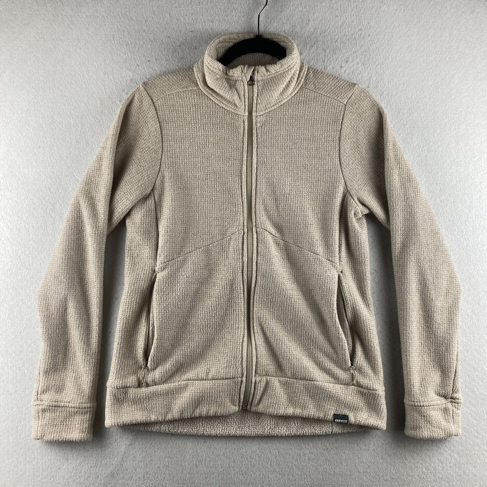 REI Sweater Womens S Small Beige Full Zip Sherpa Lined Zip Pockets High Neck